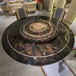 Statement Round Dining Table with Medusa Inlay, Beaded Edge, and Patterned Pedestal